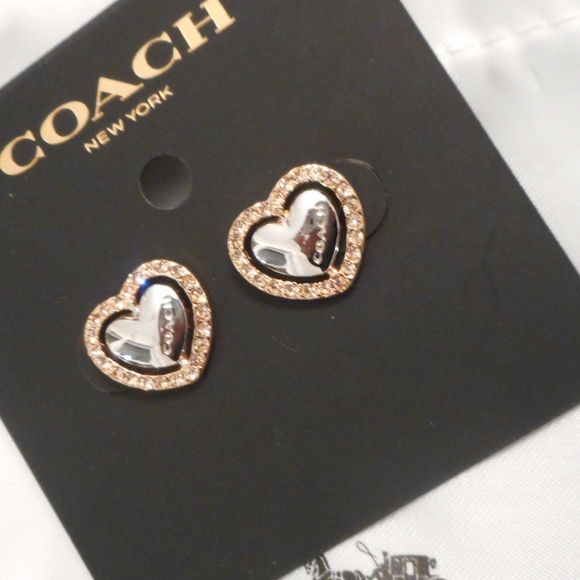 Coach Halo Heart Earrings, Silver/Rose Gold - Picture 1 of 3